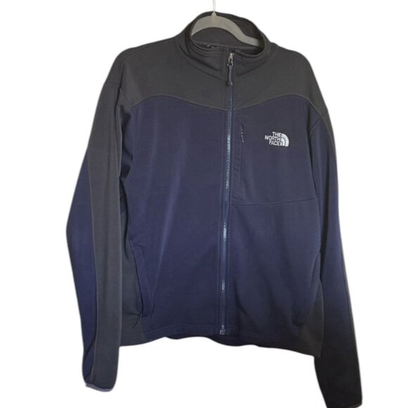 North Face Jacket Mens Full Zip Fleece TKA Stretch Lightweight Black Navy Large - Picture 1 of 13